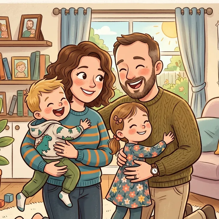 Happy family enjoying time at home together.