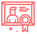 Certificate icon with ribbon and portrait.